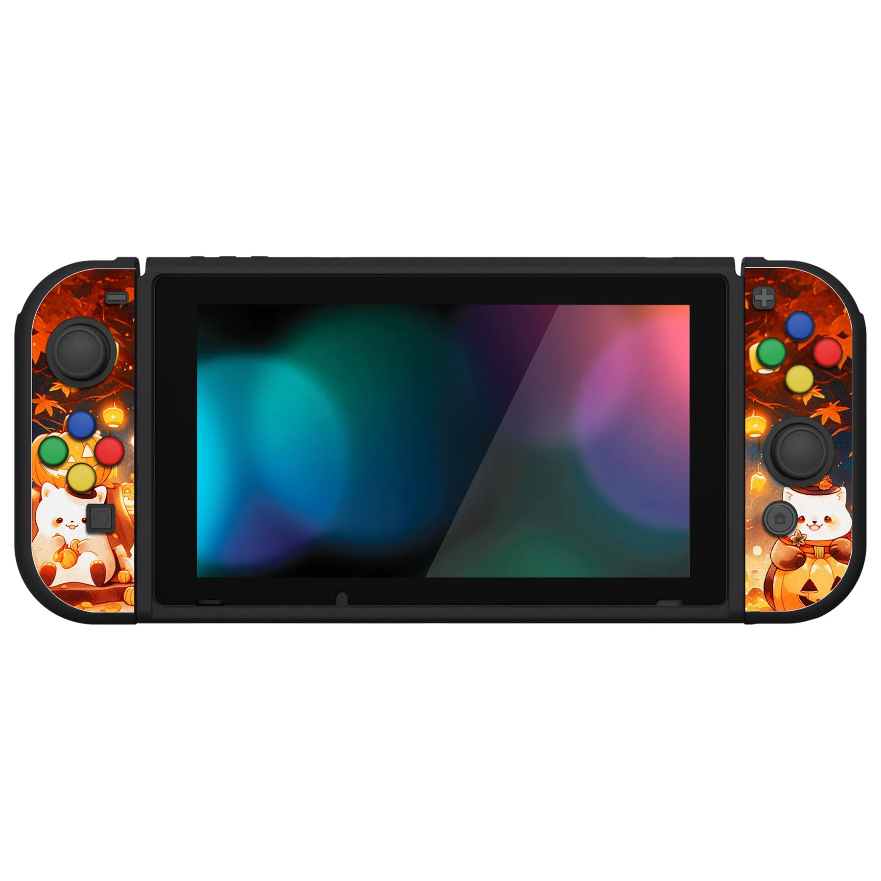 PlayVital ZealProtect Soft Protective Case for Nintendo Switch, Flexible Cover for Switch with Tempered Glass Screen Protector & Thumb Grips & ABXY Direction Button Caps - Halloween Pumpkin Fest - RNSYV6051