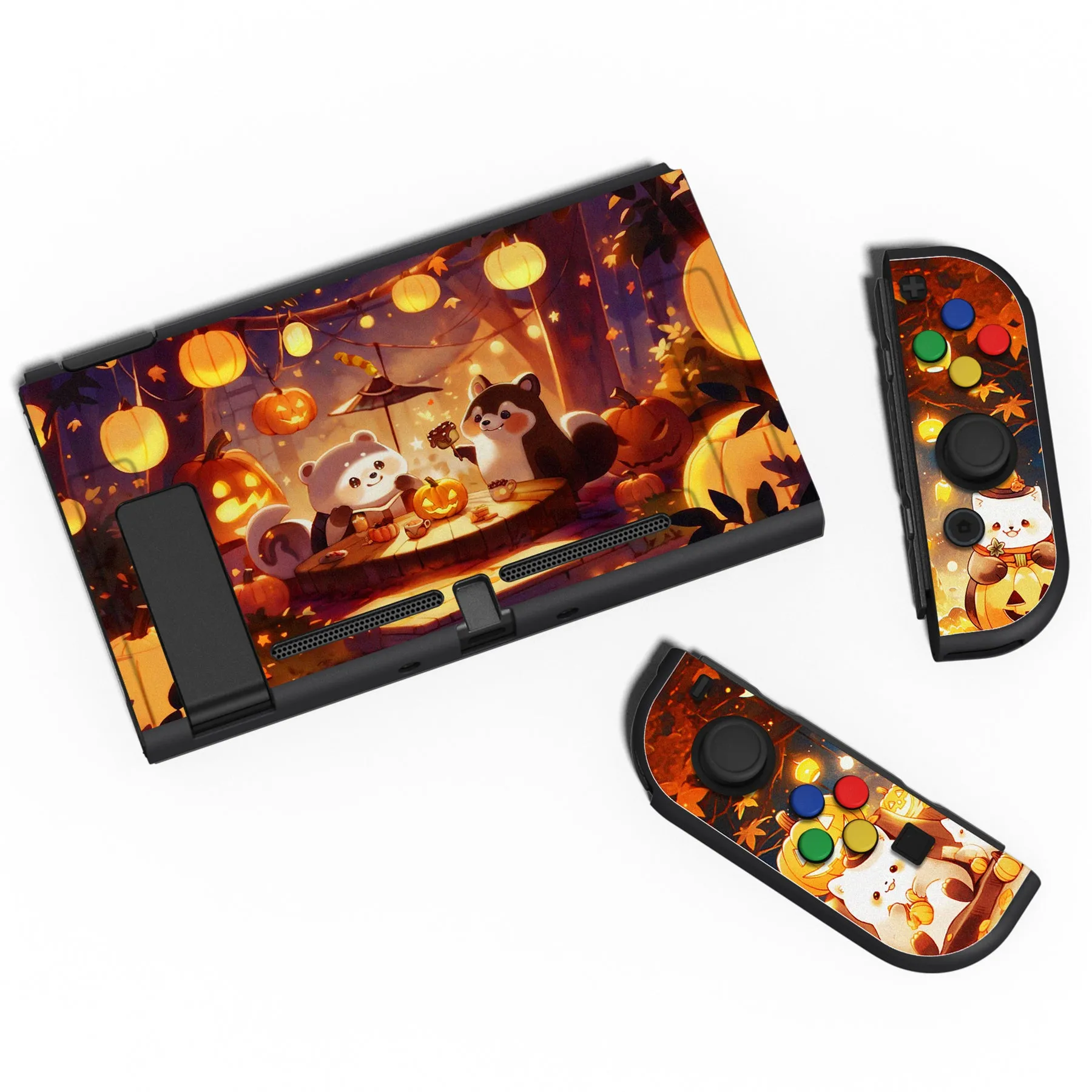 PlayVital ZealProtect Soft Protective Case for Nintendo Switch, Flexible Cover for Switch with Tempered Glass Screen Protector & Thumb Grips & ABXY Direction Button Caps - Halloween Pumpkin Fest - RNSYV6051