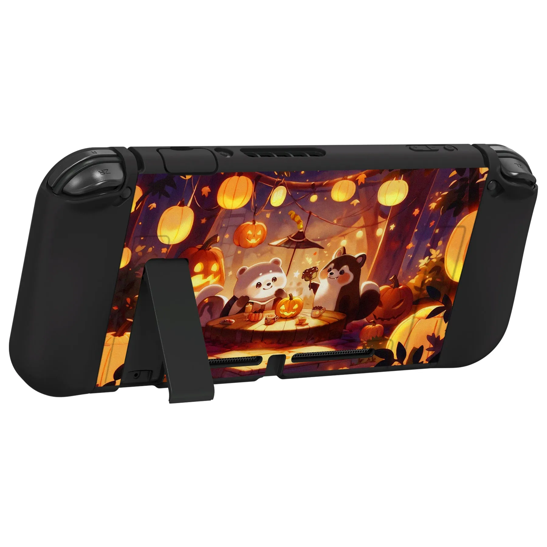 PlayVital ZealProtect Soft Protective Case for Nintendo Switch, Flexible Cover for Switch with Tempered Glass Screen Protector & Thumb Grips & ABXY Direction Button Caps - Halloween Pumpkin Fest - RNSYV6051