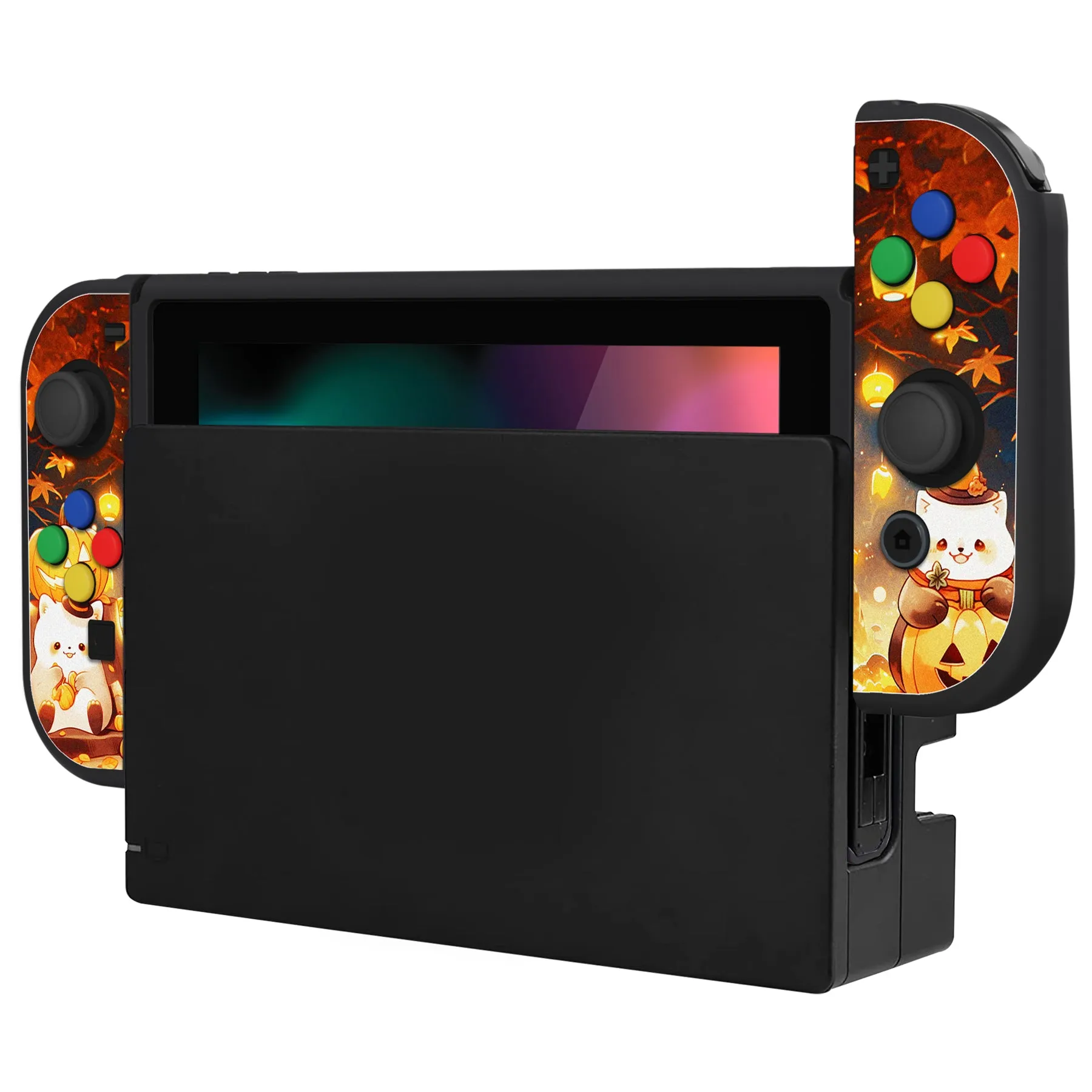 PlayVital ZealProtect Soft Protective Case for Nintendo Switch, Flexible Cover for Switch with Tempered Glass Screen Protector & Thumb Grips & ABXY Direction Button Caps - Halloween Pumpkin Fest - RNSYV6051