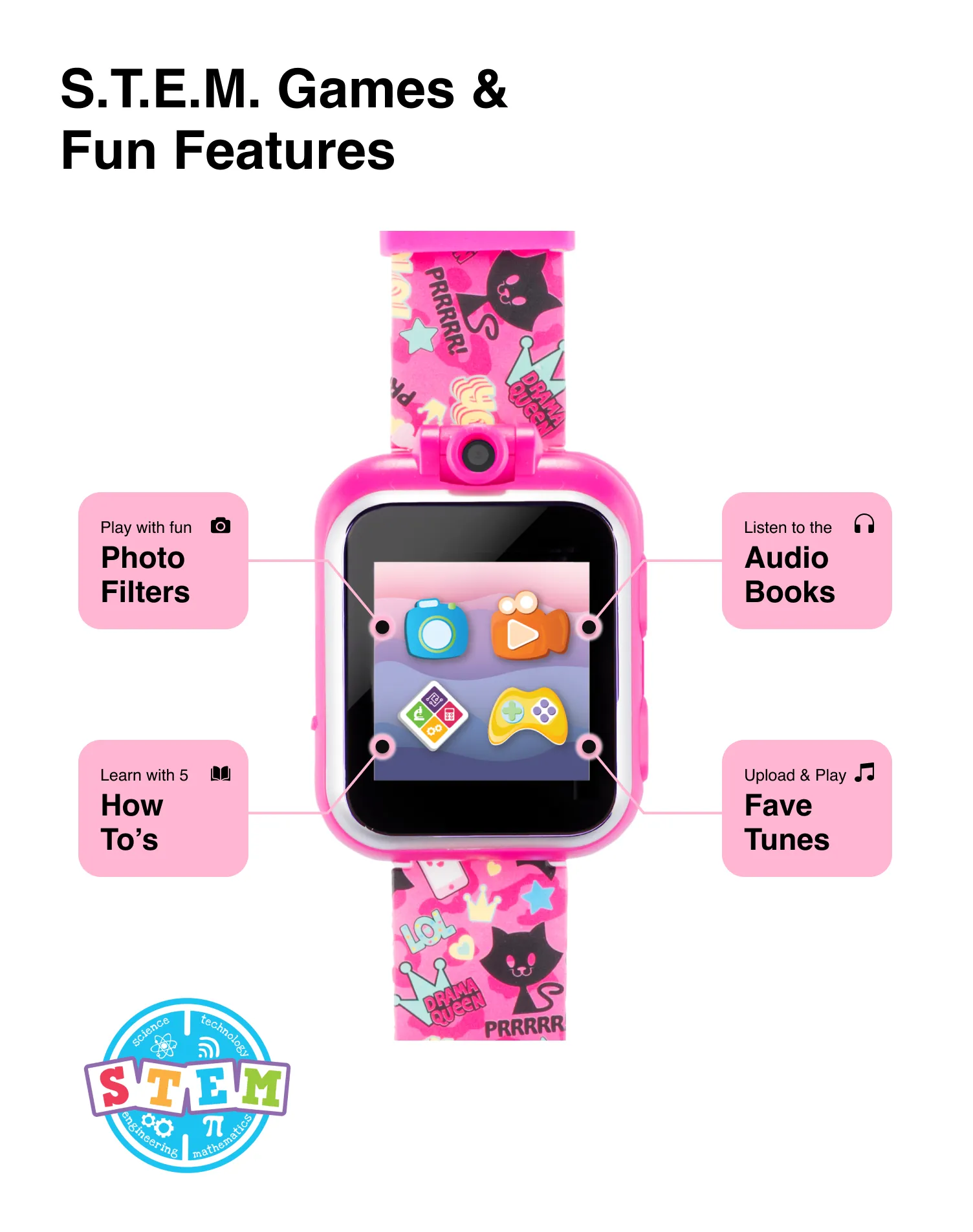 PlayZoom 2 Kids Smartwatch: Fuchsia Kitty Cats Print