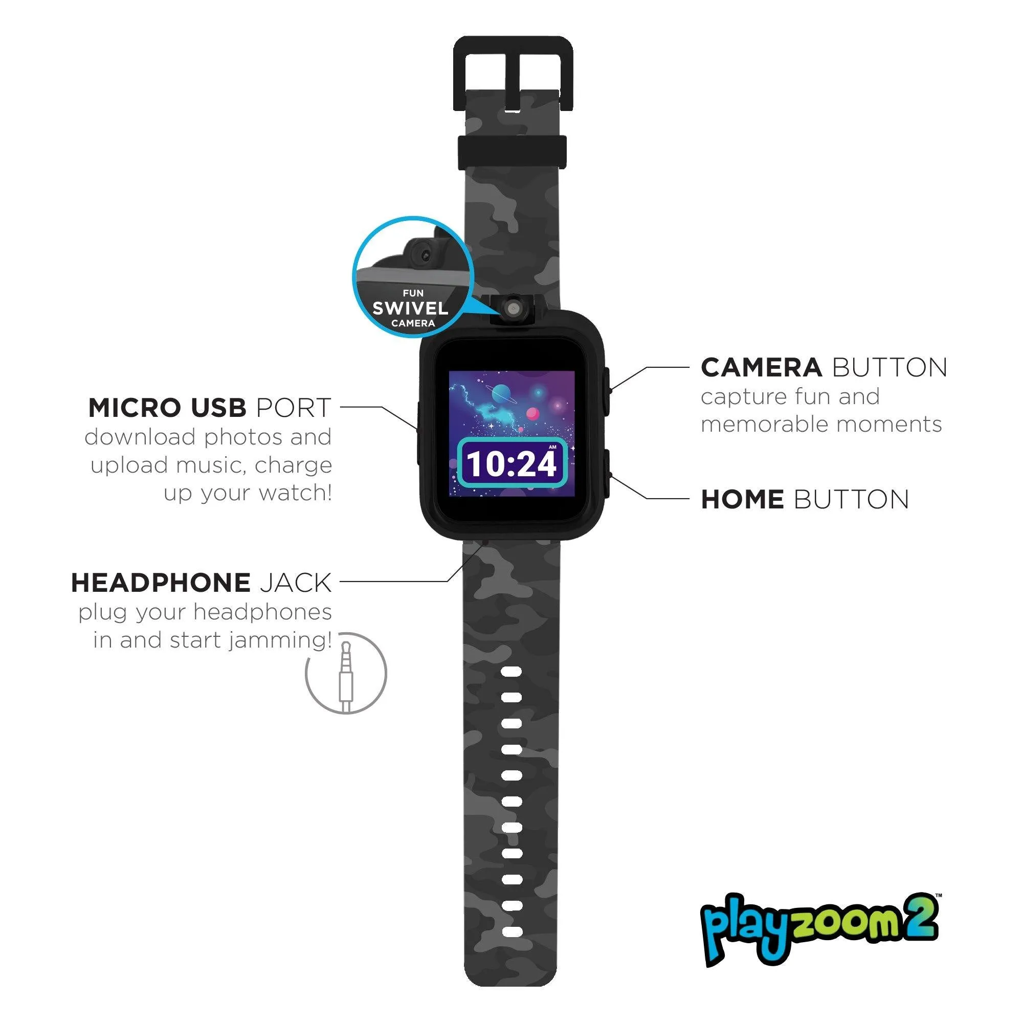 PlayZoom 2 Kids Smartwatch: Grey Camouflage Print