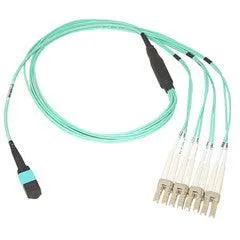 Plenum Fiber Optic Cable, 100 Gigabit Ethernet CFP/CXP 100GBase-SR10 to MTP(MPO)/LC (10 Duplex LC) 24 inch Breakout Cable, OM3, 50/125, 50 meter