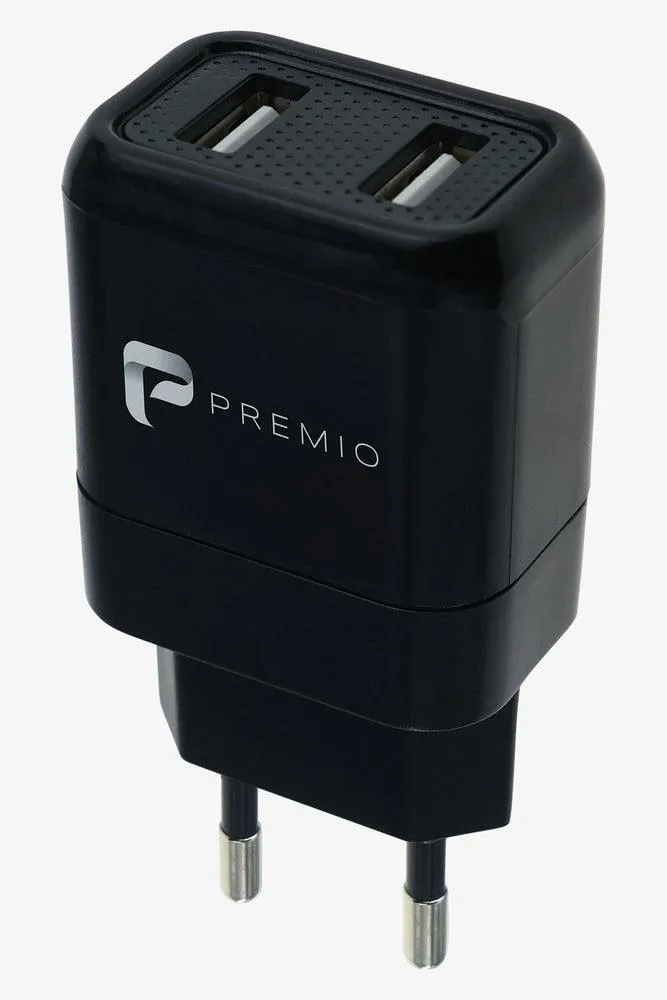 Premio 2.4 Amp Dual Wall Charger Black