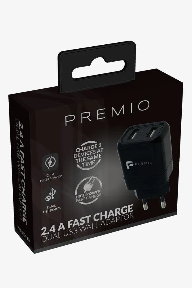 Premio 2.4 Amp Dual Wall Charger Black