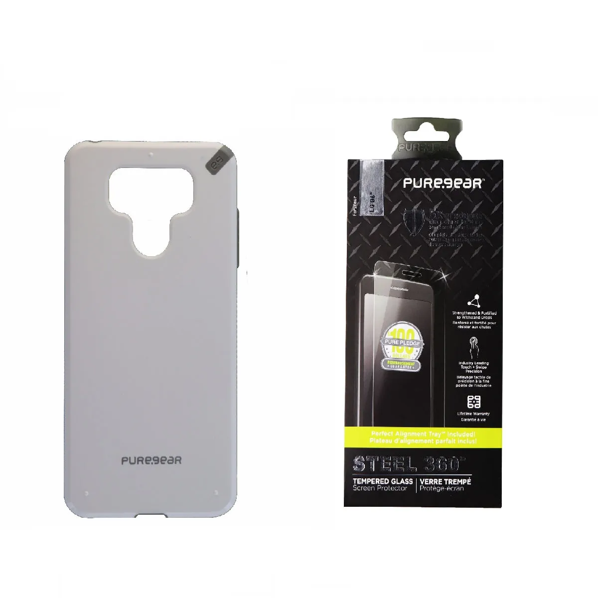 PureGear White / Gray Slim Shell Case   Steel 360 Screen Protector KIT for LG G6