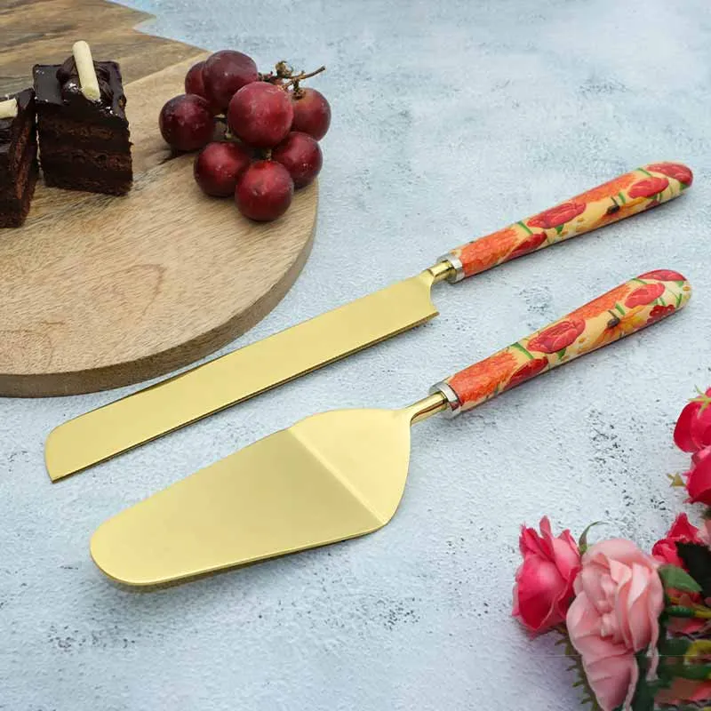 Roses And Chamomile Print Stainless Steel Cake Server | Set Of 2