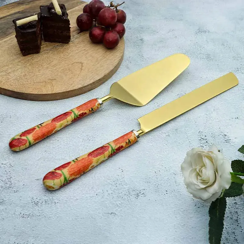 Roses And Chamomile Print Stainless Steel Cake Server | Set Of 2