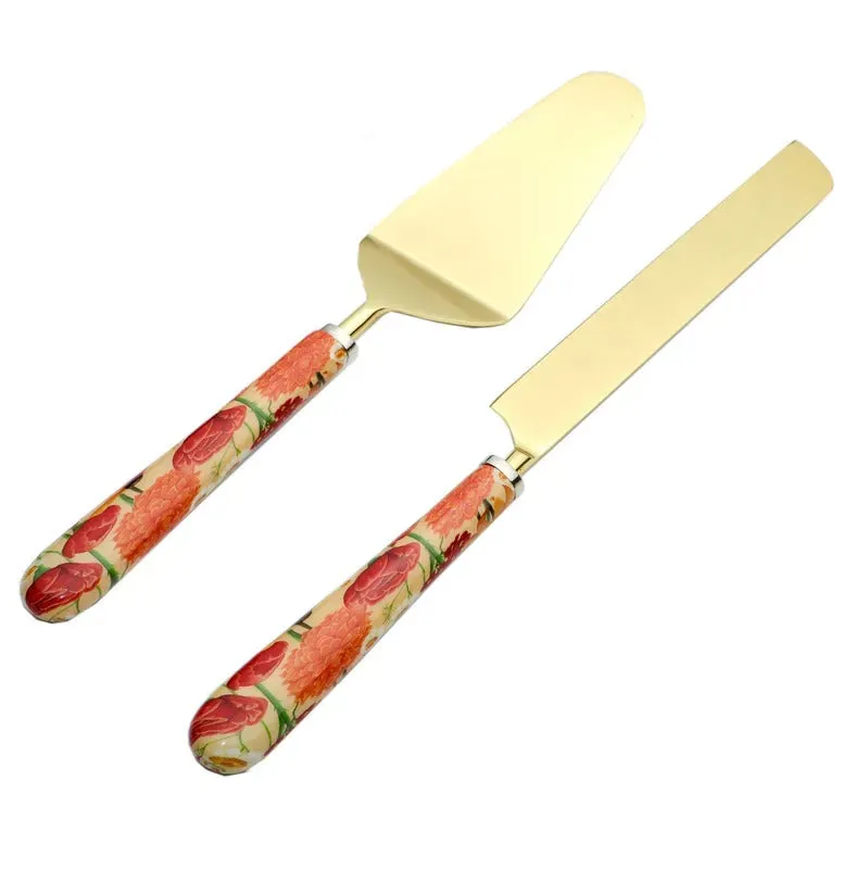 Roses And Chamomile Print Stainless Steel Cake Server | Set Of 2