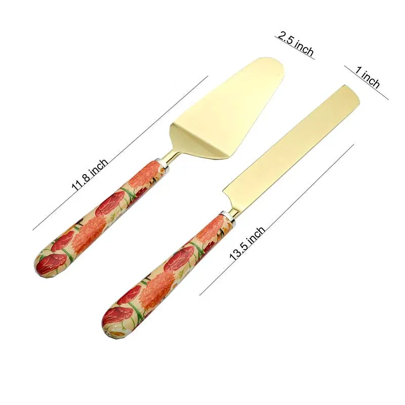 Roses And Chamomile Print Stainless Steel Cake Server | Set Of 2