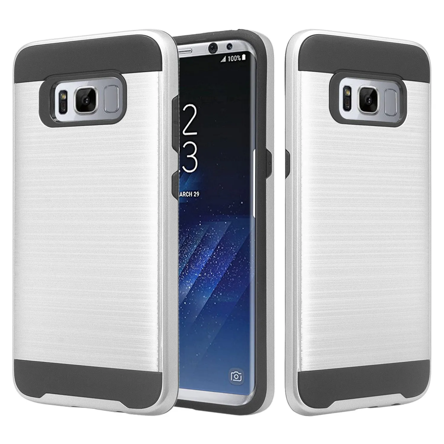 Samsung Galaxy S8 Plus Case, Slim Dual Layered[Shock Resistant] Hybrid Case Cover - Brush Silver