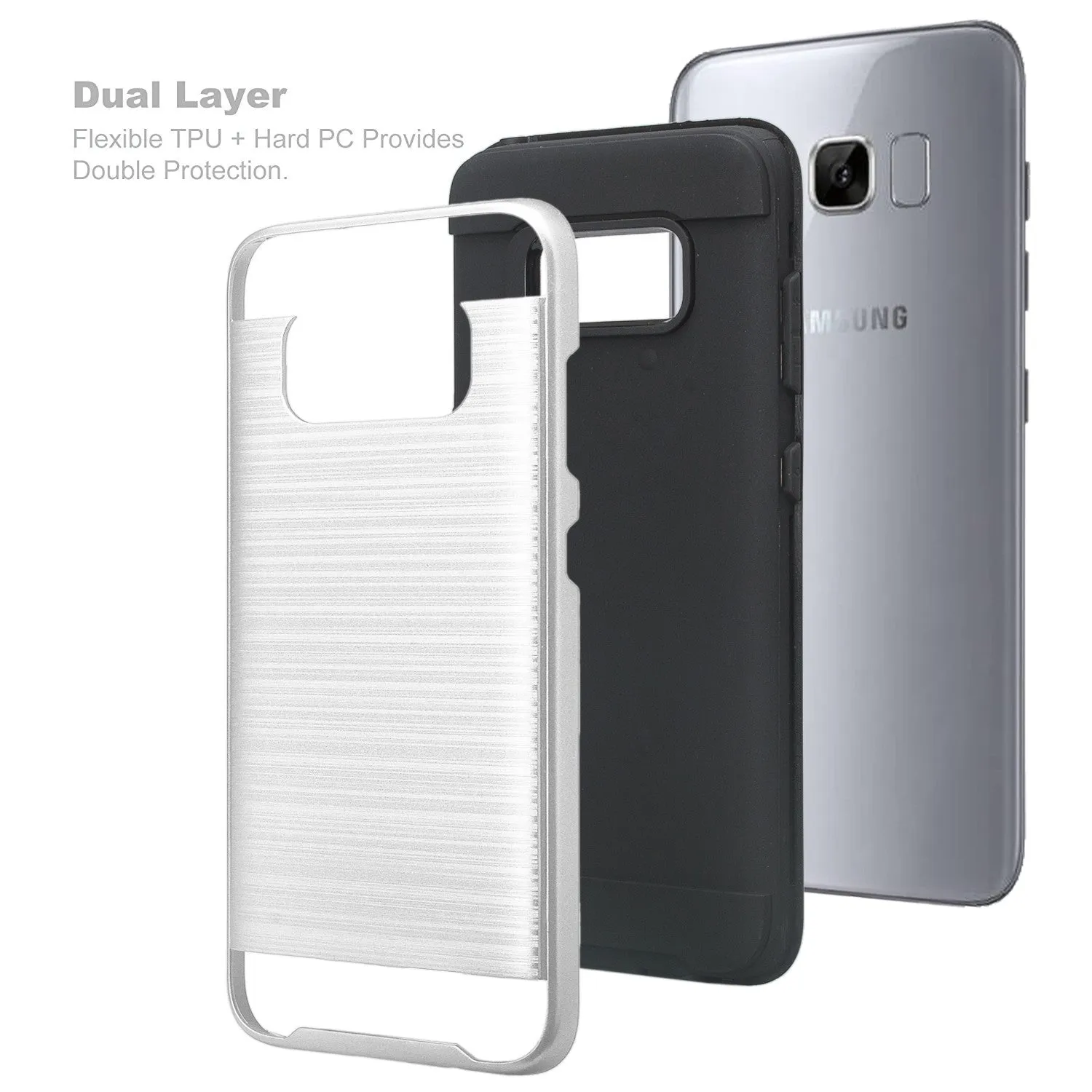 Samsung Galaxy S8 Plus Case, Slim Dual Layered[Shock Resistant] Hybrid Case Cover - Brush Silver