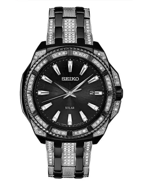 Seiko Mens Crystal Solar - Black Ion Finish - Bracelet - Swarvoski Crystal