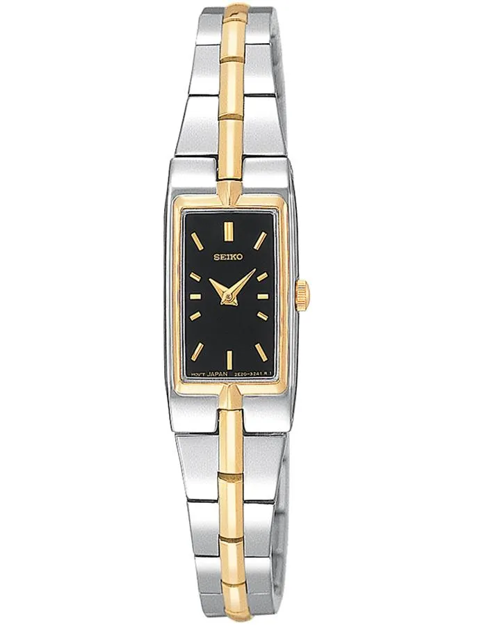 Seiko Solar Ladies Dress Watch - Black Dial - Bangle-Style - Two-Tone