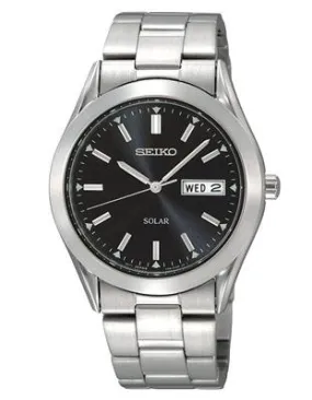 Seiko Solar Mens - Black Dial - Stainless - 10 Month Power Reserve - Day-Date