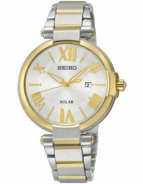 Seiko Solar Recraft Ladies Watch - Two-Tone - White Dial - Date - Bracelet