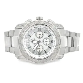 Silver Chrono Dial .30cttw Real Diamond Hip Hop Watch