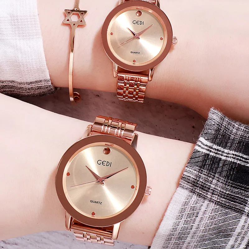 Simple Dial Steel Strap Couple Watch Women's Watch