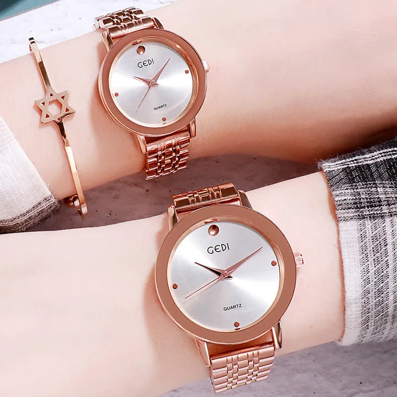 Simple Dial Steel Strap Couple Watch Women's Watch