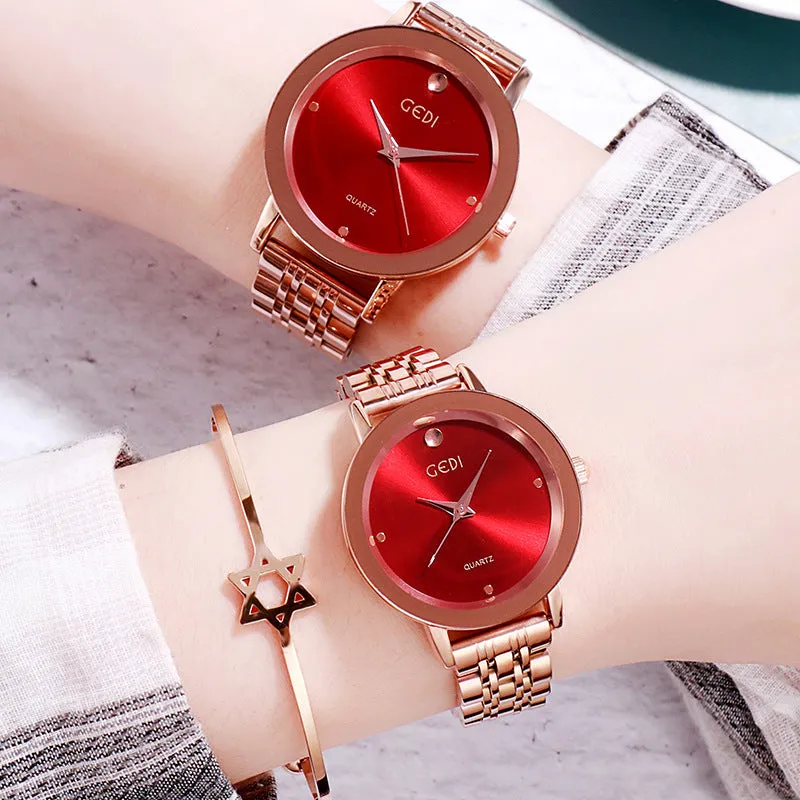 Simple Dial Steel Strap Couple Watch Women's Watch