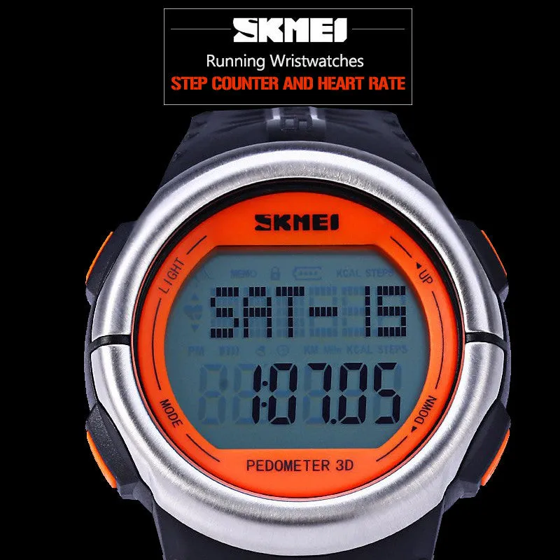 SKMEI Heart Rate Monitor Pedometer Sports Watches 50M Waterproof Outdoor Digital Men Women Calorie Counter