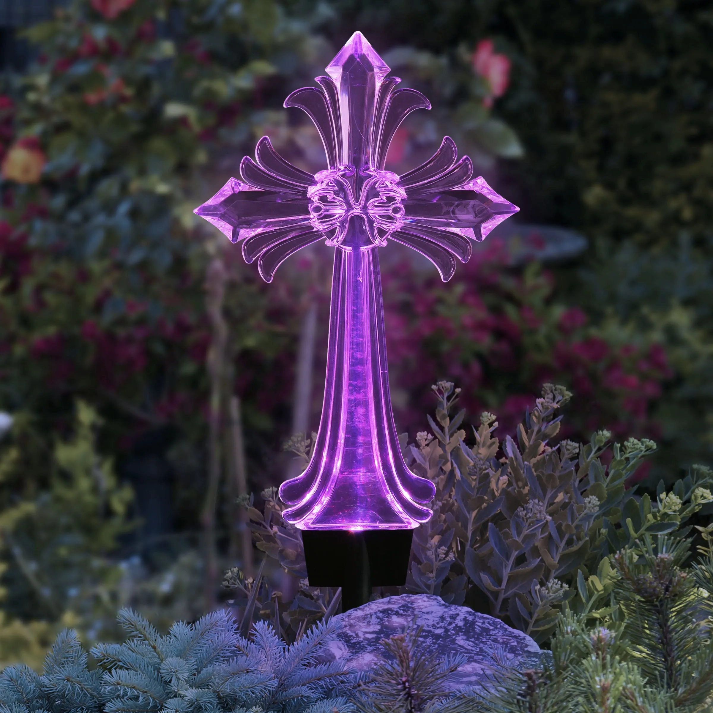 Solar Acrylic Color Changing Cross Garden Stake, 6 by 35 Inches