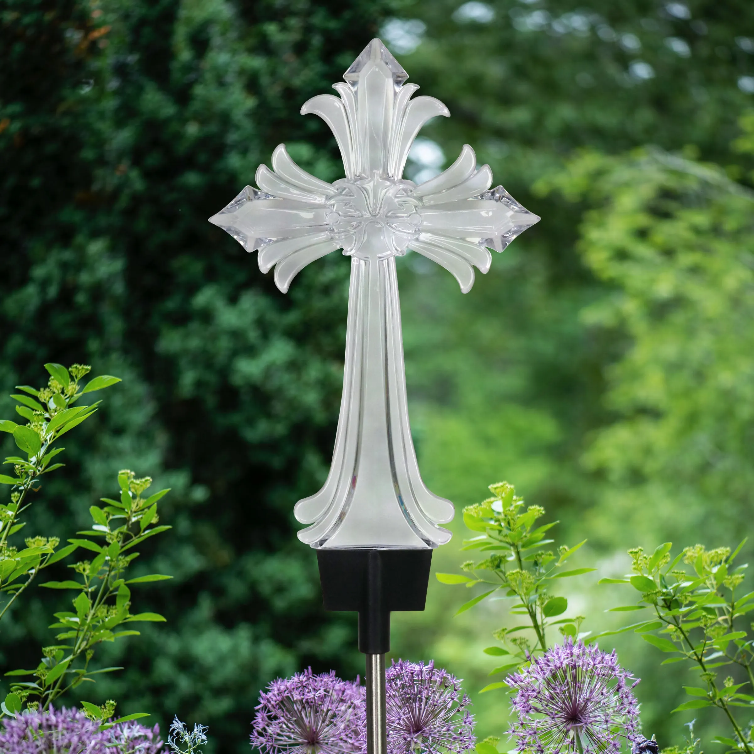 Solar Acrylic Color Changing Cross Garden Stake, 6 by 35 Inches