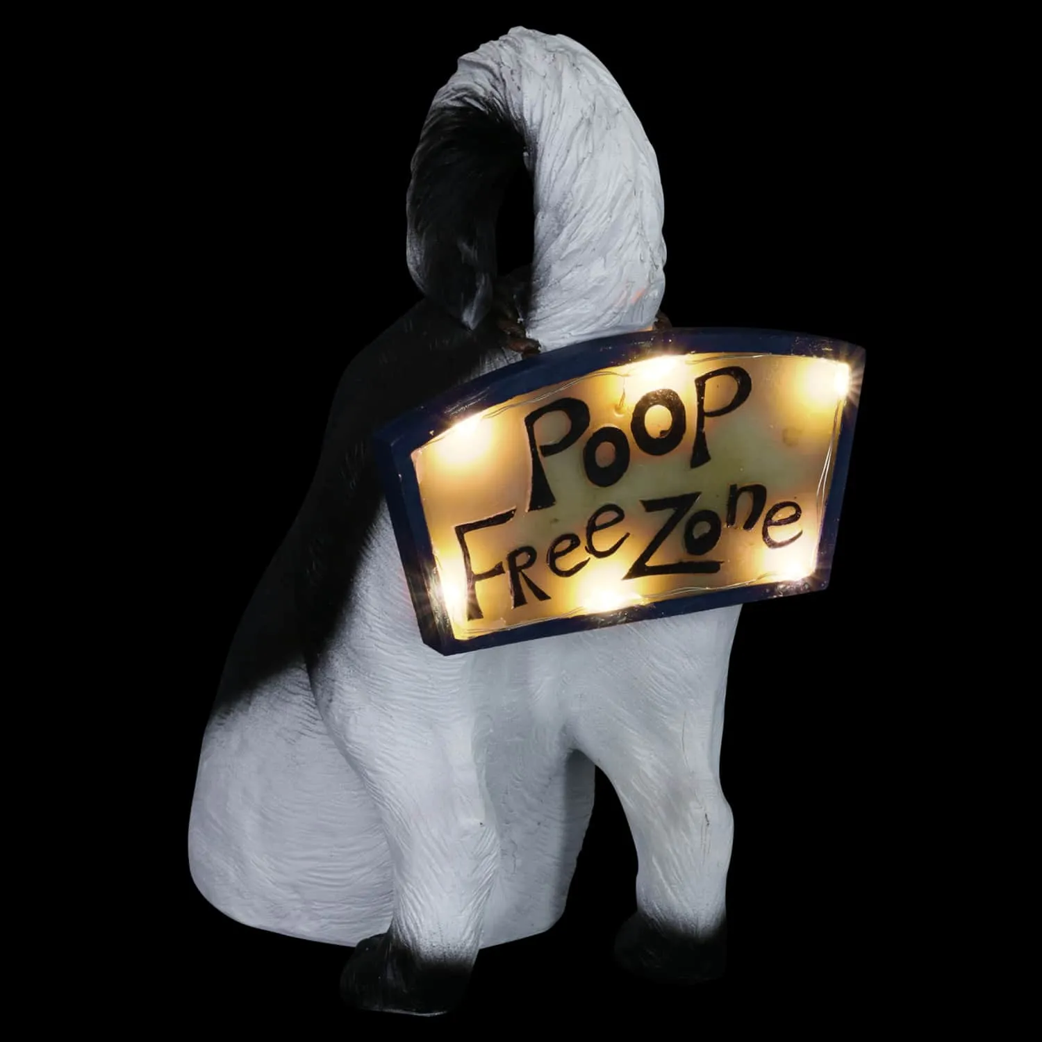 Solar Poop Free Zone Black and White Dog Statue, 10 Inch