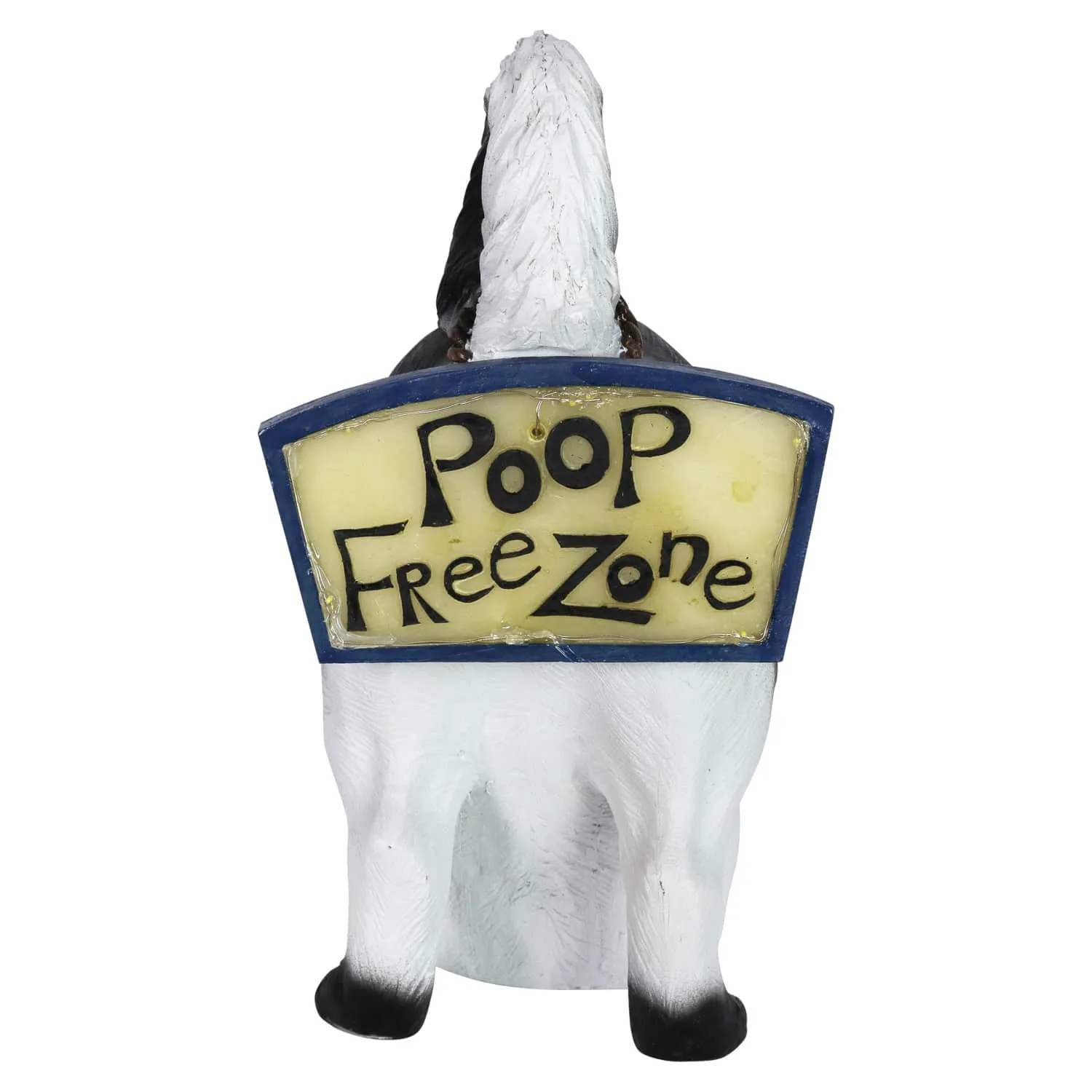 Solar Poop Free Zone Black and White Dog Statue, 10 Inch