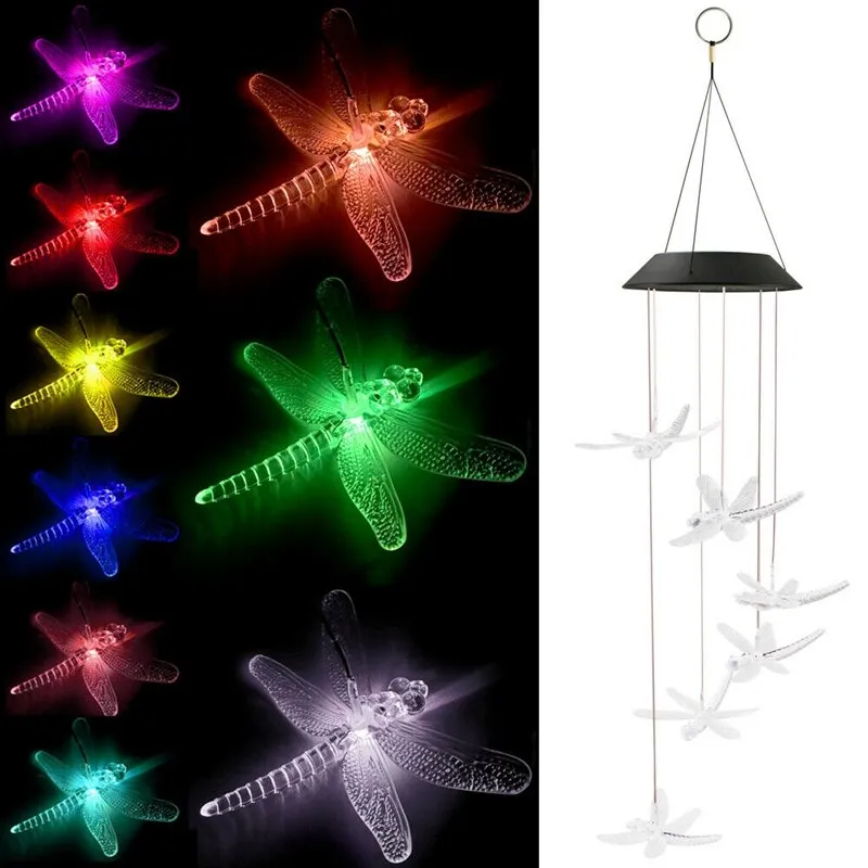 Solar Powered Wind Dragonfly Chime Garden Light Fa-070Solar