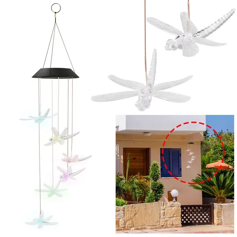 Solar Powered Wind Dragonfly Chime Garden Light Fa-070Solar