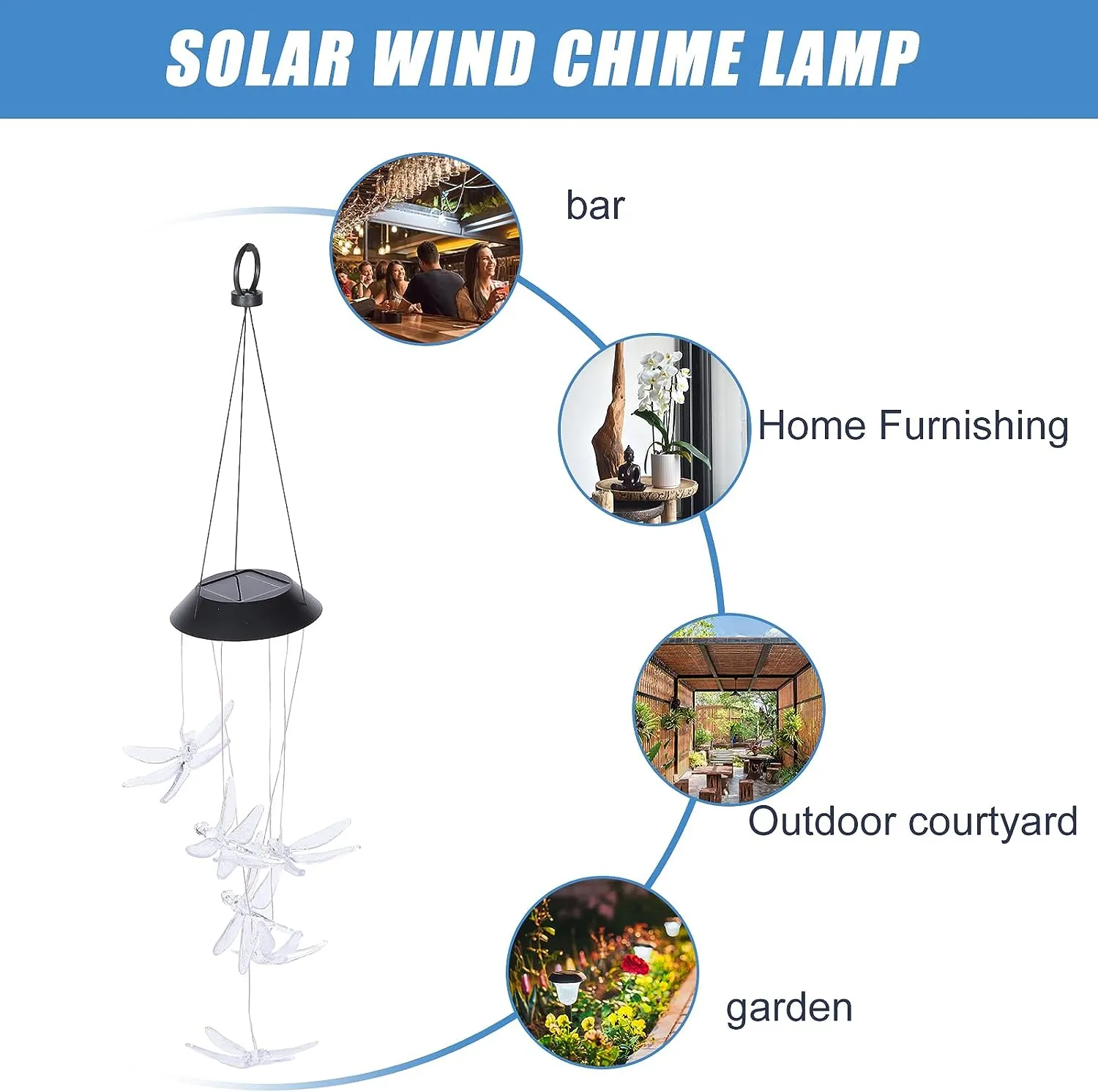 Solar Powered Wind Dragonfly Chime Garden Light Fa-070Solar