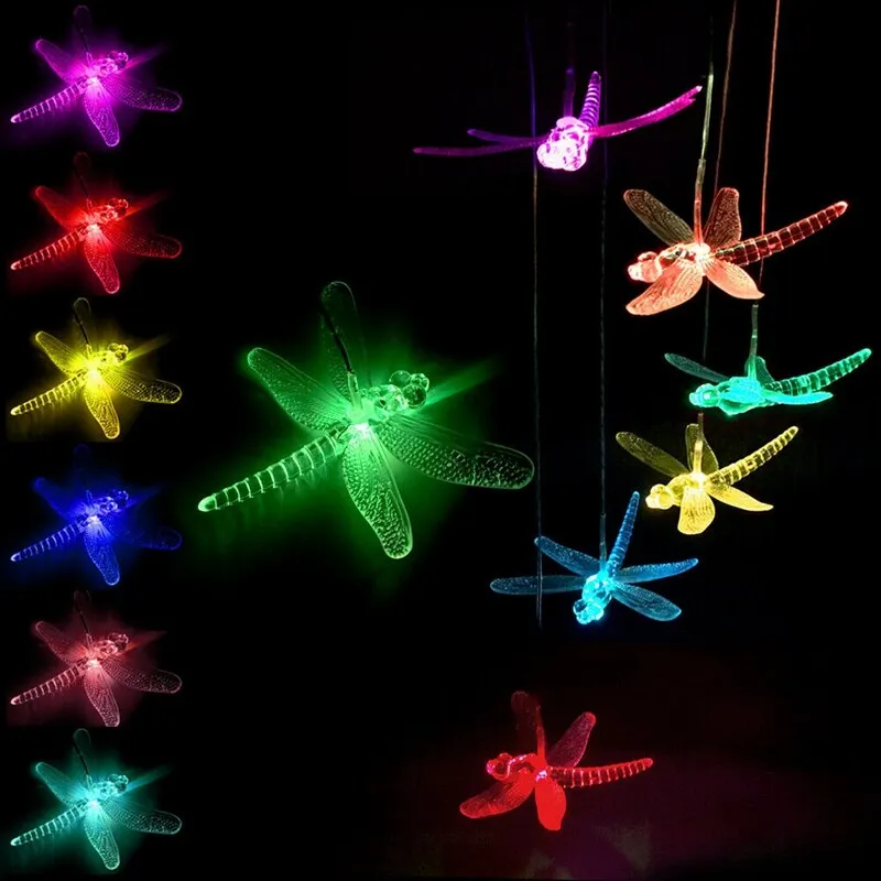 Solar Powered Wind Dragonfly Chime Garden Light Fa-070Solar