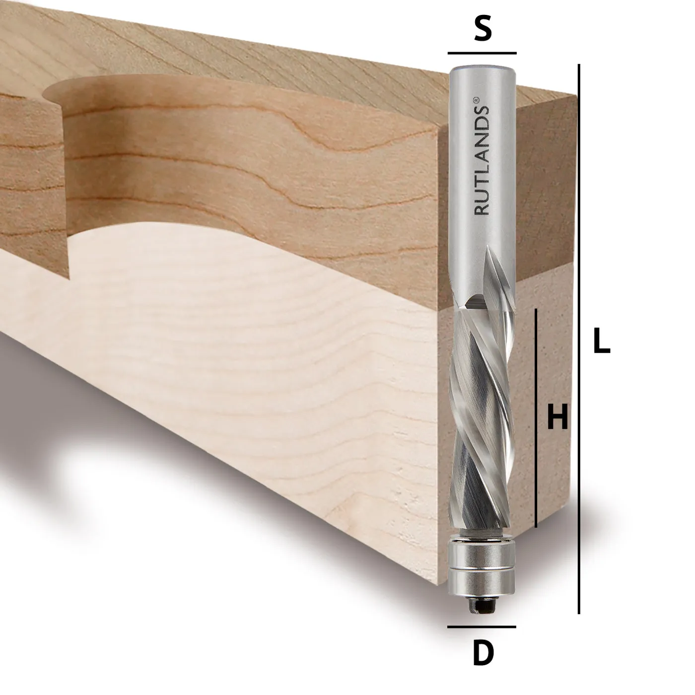 Solid Carbide Router Bit - Spiral Down Cut 2 Flute with 2 Bearings