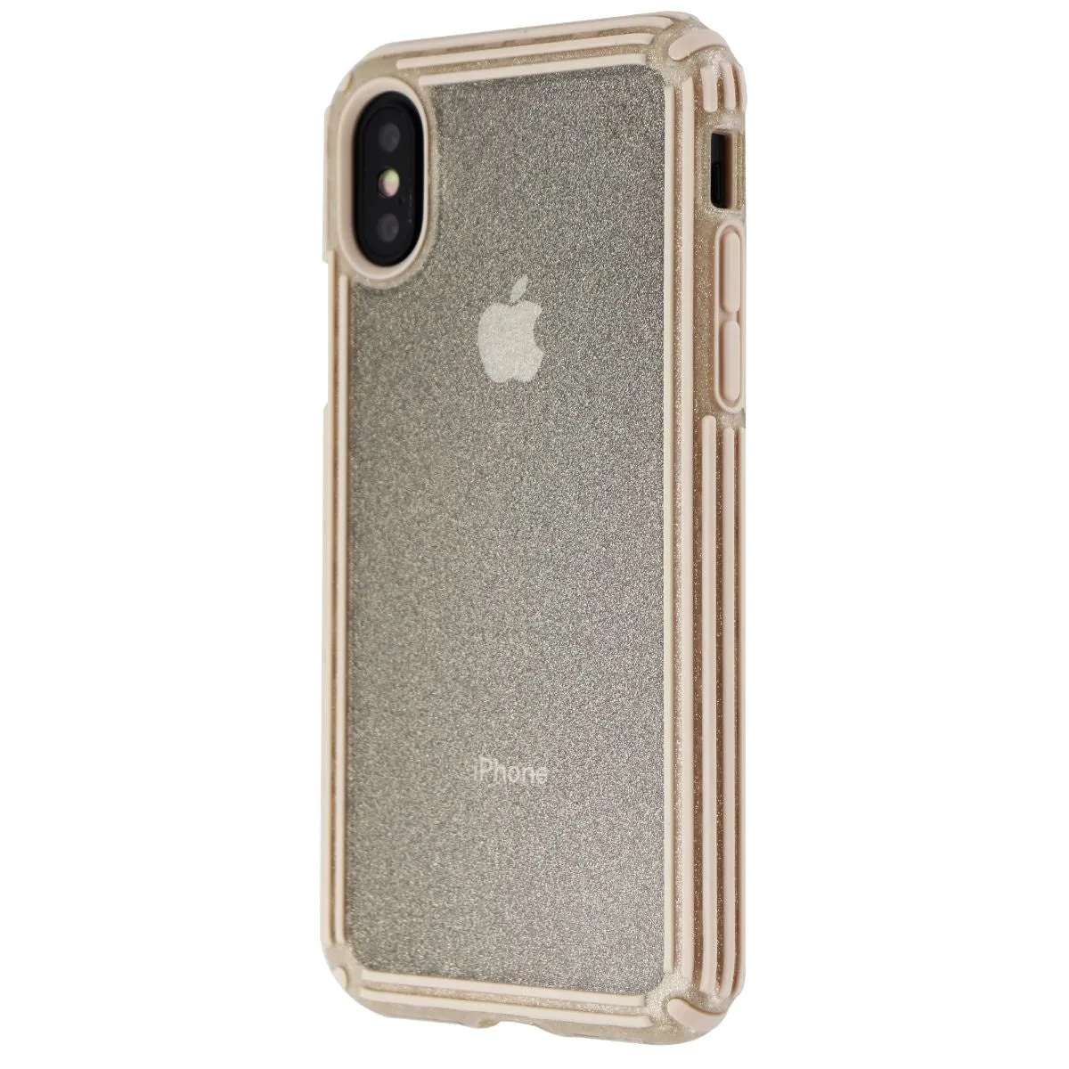 Speck Presidio V-GRIP Case for iPhone XS and X - Gold Glitter/Calfskin Brown