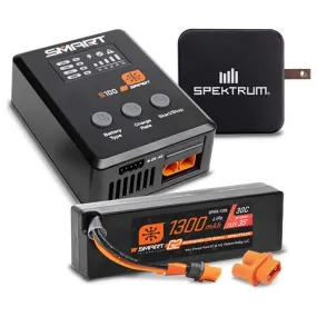 Spektrum Smart Powerstage Bundle: 1300mAh 3S 30C LiPo Battery (IC2) / S100 Charger / 65W Power Supply / Adapter - SPMXPSS315