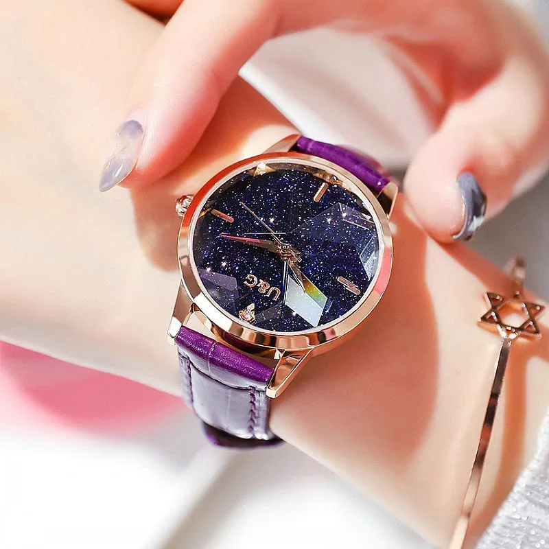 Starry Chassis Leather Strap Women's Watch