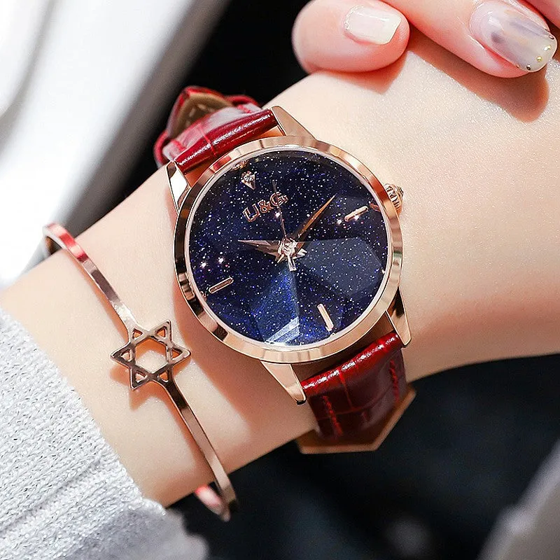 Starry Chassis Leather Strap Women's Watch