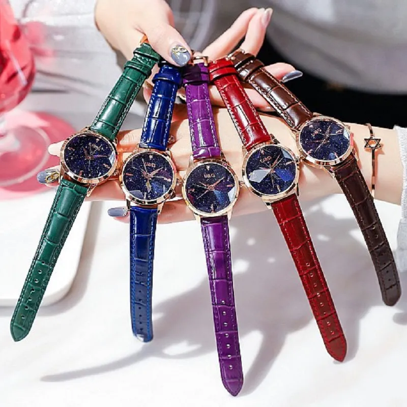 Starry Chassis Leather Strap Women's Watch