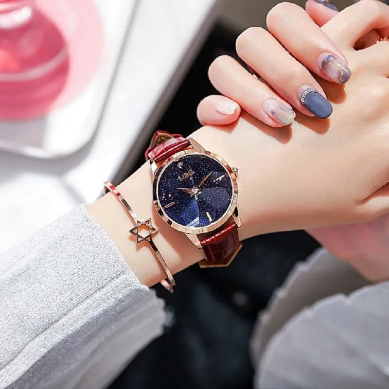 Starry Chassis Leather Strap Women's Watch