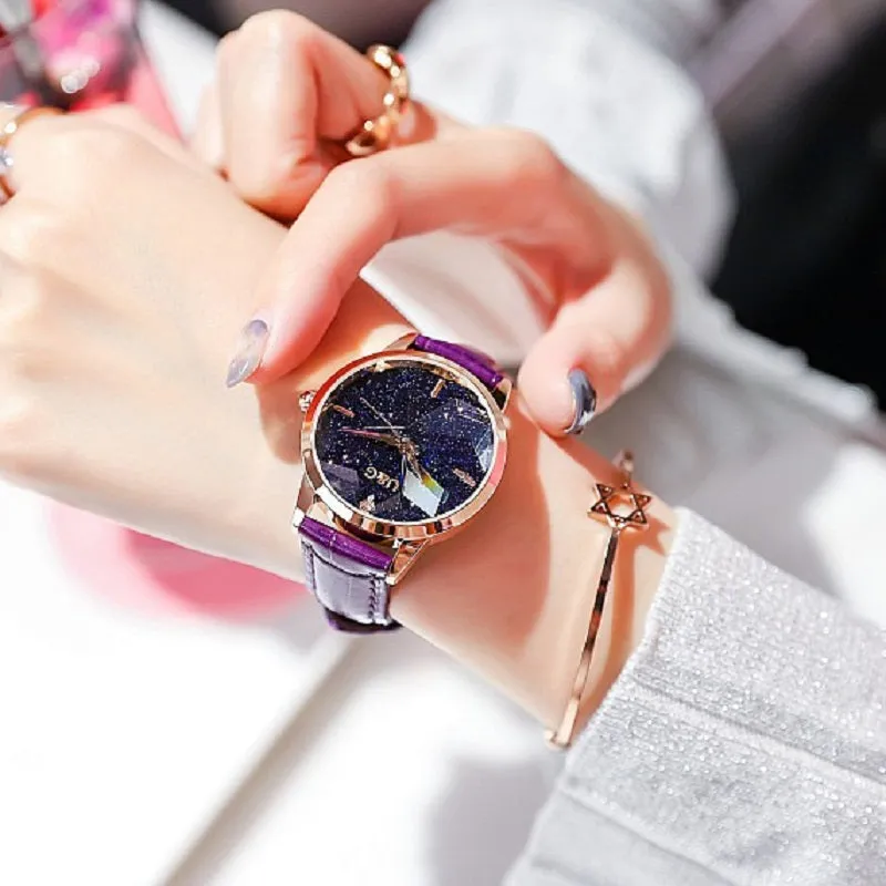 Starry Chassis Leather Strap Women's Watch