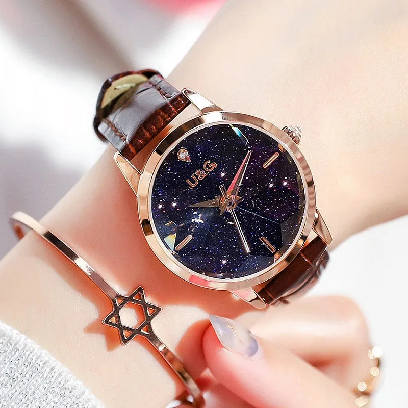 Starry Chassis Leather Strap Women's Watch