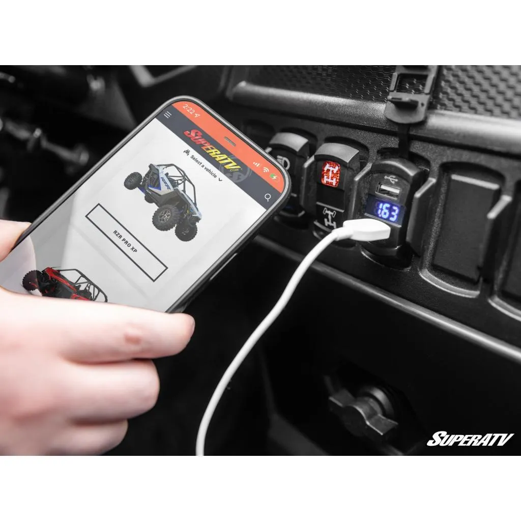 SuperATV 12 V UTV Voltmeter and Dual USB Charger