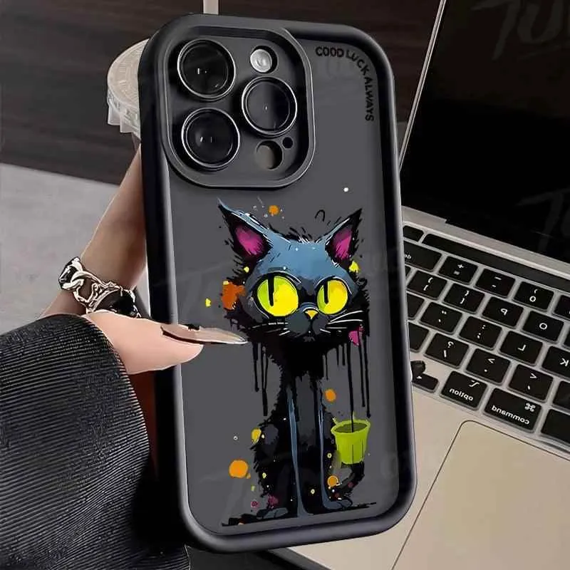 TSP193 Cute Phone Cases For iPhone 15, 14, 13, 12, 11 Pro Max, XS, XR, X, 8, 7 Plus, SE2, 14Pro, and 15Pro - Funny Cat Pattern