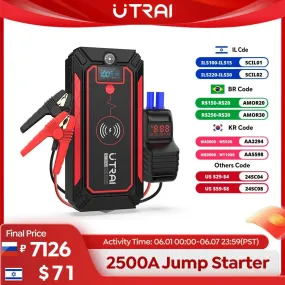 Ultimate 2500A Car Jump Starter with Wireless Charging, LCD Display, and Safety Hammer