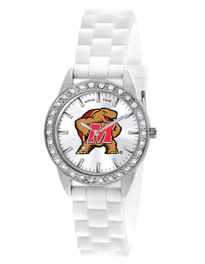 University of Maryland Womens Frost Watch - Crystal Bezel - Silicon Strap