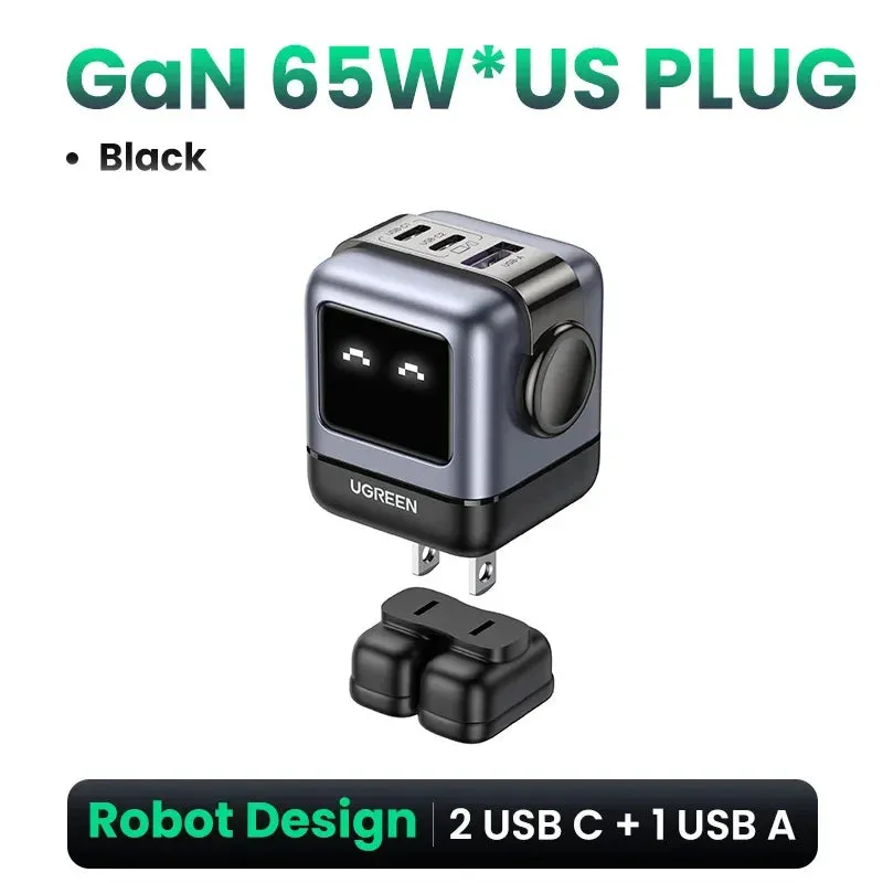 【US Plug】UGREEN 65W 30W GaN Charger Robot Design PD3.0 Fast Charger QC4.0 3.0 PPS for iPhone 16 15 14 Pro Macbook Laptop Tablets