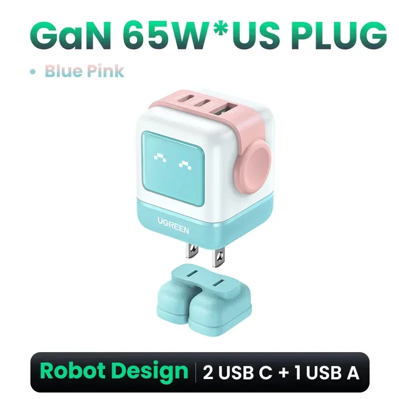 【US Plug】UGREEN 65W 30W GaN Charger Robot Design PD3.0 Fast Charger QC4.0 3.0 PPS for iPhone 16 15 14 Pro Macbook Laptop Tablets