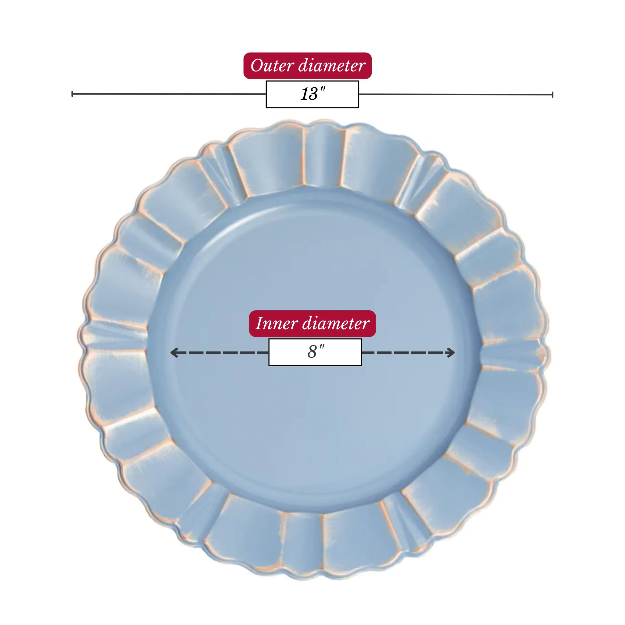 Waved Scalloped Acrylic 13" Charger Plate - Dusty Blue & Gold