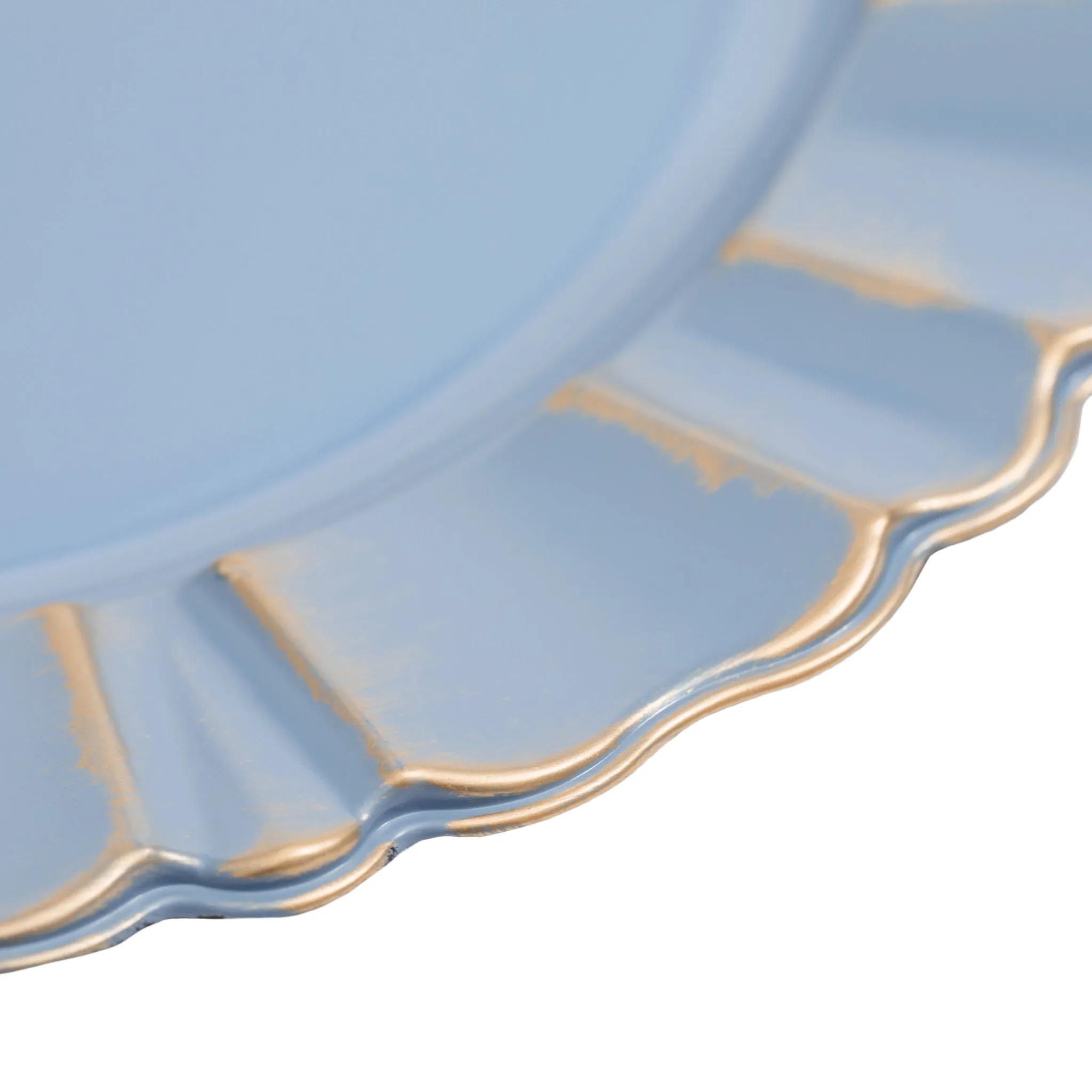 Waved Scalloped Acrylic 13" Charger Plate - Dusty Blue & Gold